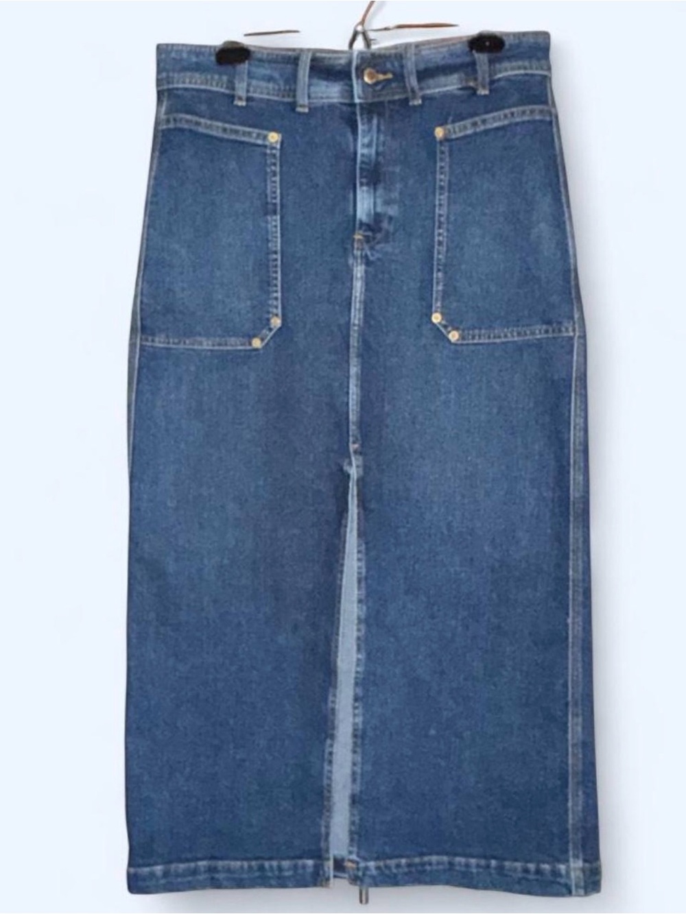Zara Blue Denim Maxi Skirt with Front Patch Pockets